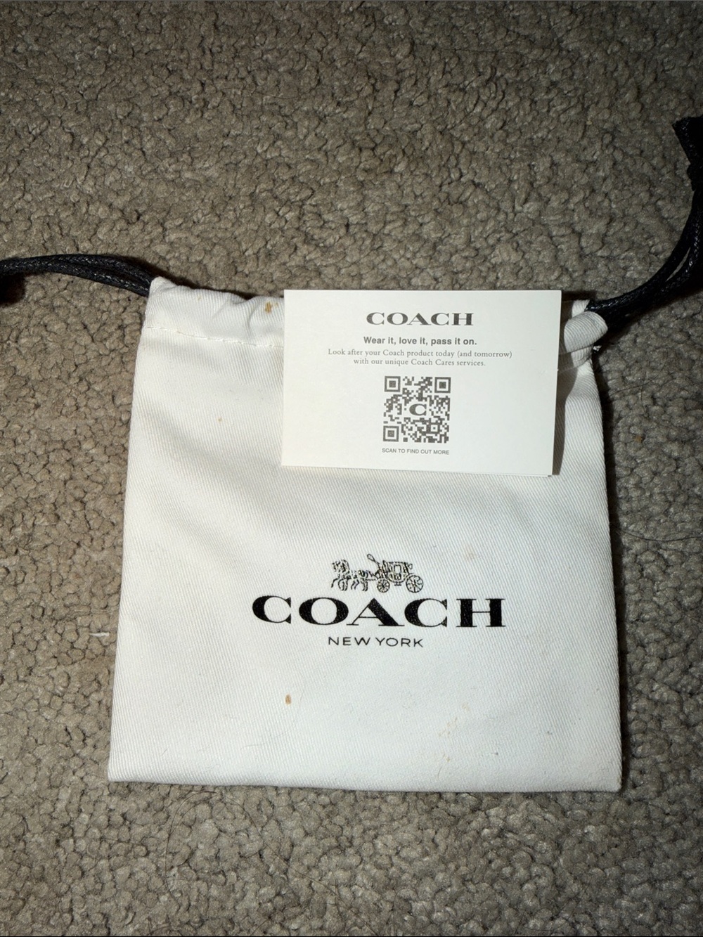 Coach White Drawstring Pouch with Black Logo